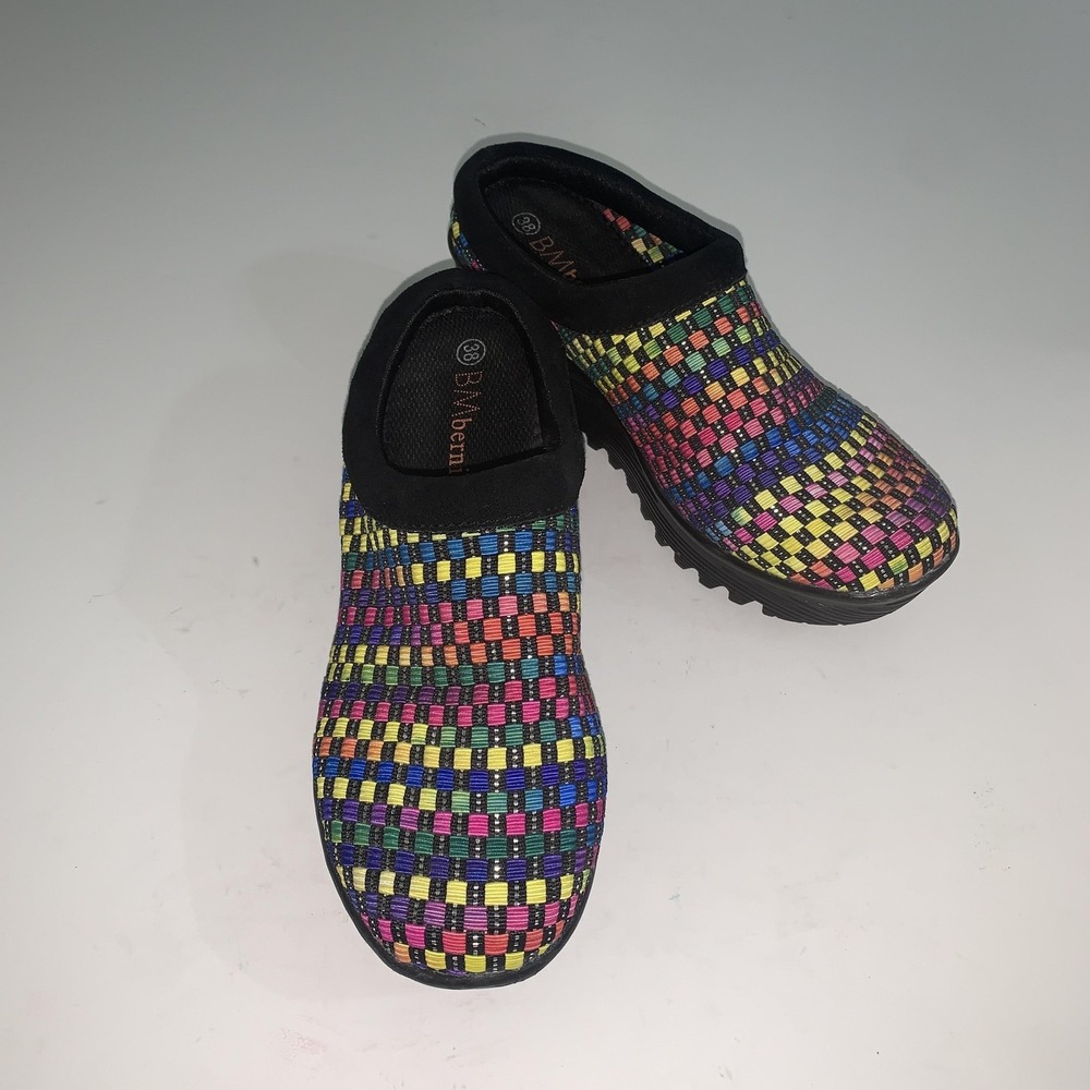 Bernie Mev Shoes Womens Size 7.5 Multicolor Woven Slip On Comfort Wedge Clog